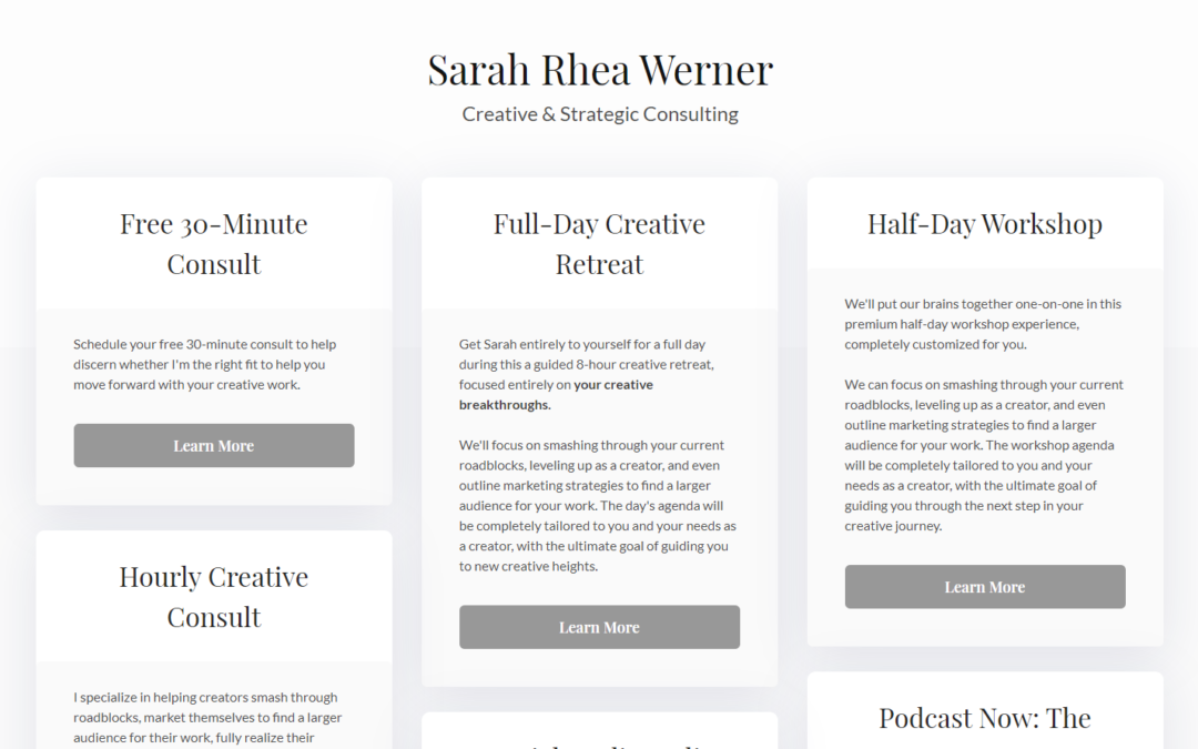 Image of Sarah's consulting and coaching packages