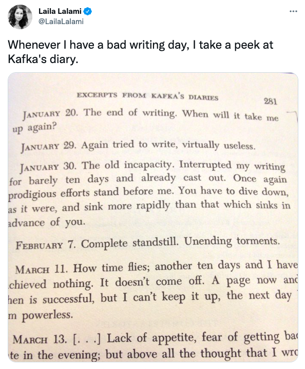 Image of an excerpt from Kafka's Diary - see text in blog post below