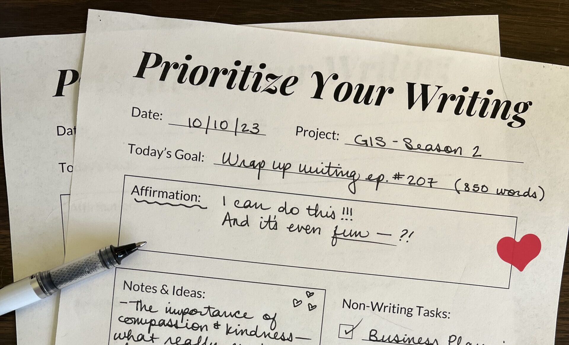 Image of the Prioritize Your Writing worksheet