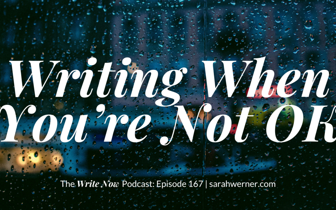 A rainy background with the title of the episode superimposed -- "Writing When You're Not Okay"